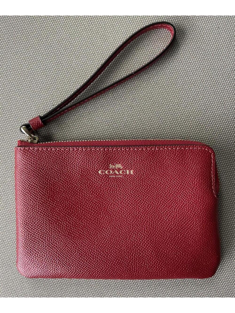 Coach Leather Corner Zip Wristlet Wallet Red Cherry Burgundy NWOT